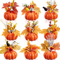 Set of 9 Fall Pumpkin Centerpieces with Berries and Maple Leaves for Thanksgiving and Halloween Decor