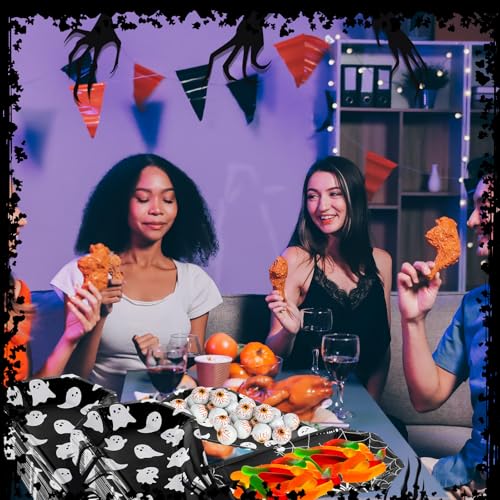 Halloween Coffin Paper Plates Ghost Style Party Tableware - 100 Pack - Spooky Theme