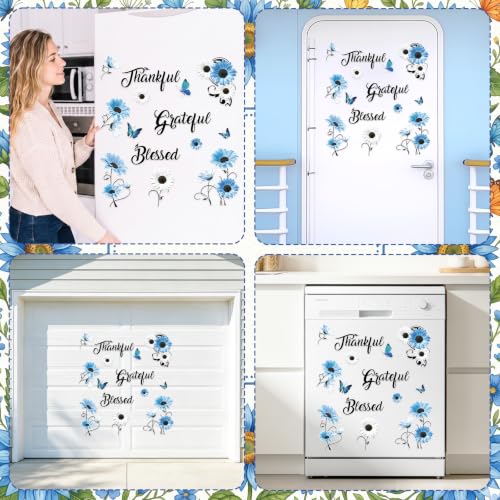 14Pcs Blue Floral Daisy Dishwasher Magnet Cover Set - Refrigerator & Metal Surface Decor