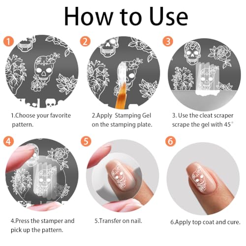 Halloween Skull Nail Stamping Plates Set with 58 Patterns for Gothic Nail Art