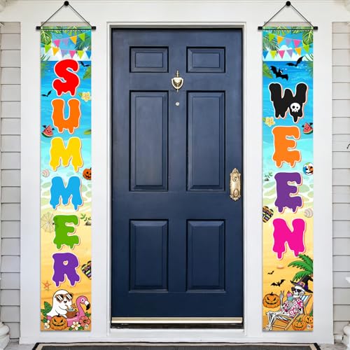 Summerween Party Banner - Halloween in Summer Porch Sign for Garden & Beach Decorations