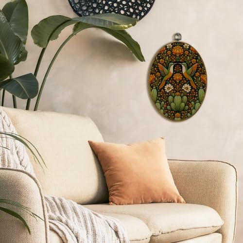 Mexican Hummingbird Flowers Oval Wall Art Decor - Cactus Variation