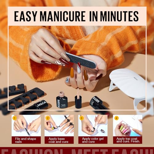 Golden Fall Leaves Gel Nail Polish Kit with UV Light - 12 Colors & Manicure Tools