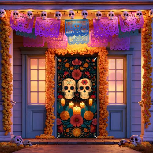 Day of the Dead Door Cover 71x35 Inch Sugar Skull Decor - Variation of Sugar Skull