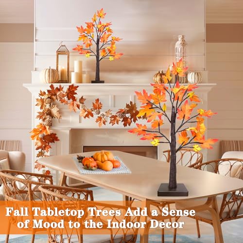 24 Inch Fall Maples Tree Decor Set - 2 Pack Prelit Autumn Trees with LED Lights