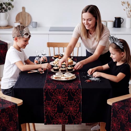 Spider Web Table Runner Linen Party Decorations - Black/Red, Red/Black, White/Purple, 3 Pcs