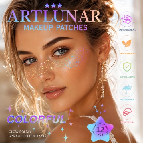 Holographic Multicolor Face Glitter Makeup Patches for Festivals & Parties - 12Pcs