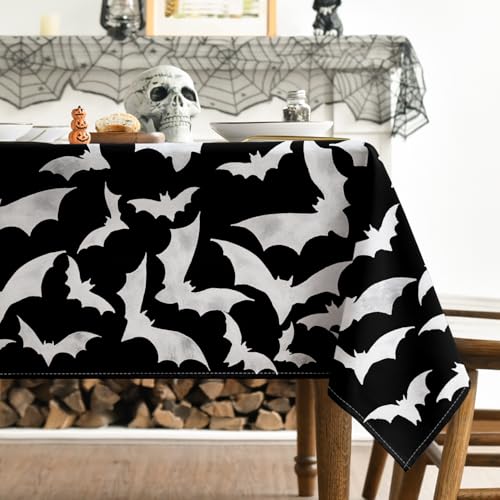 Horaldaily Halloween Tablecloth 60 x 120 Inch Rectangular Black Bats - Durable Polyester Decor