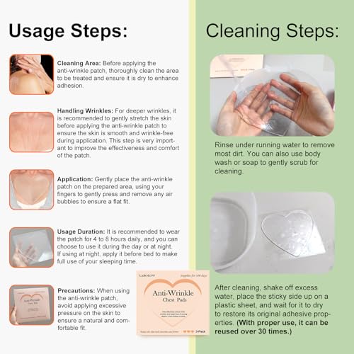 LABOLOW Chest Wrinkle Pads - 3-Pack Reusable Ant-Wrinkle Silicone Patches for Skin Firming,Silicone Patches Smoothing & Hydration & Skin Tightening Overnight Chest Pads (Lasts Up to 3 Months) s1