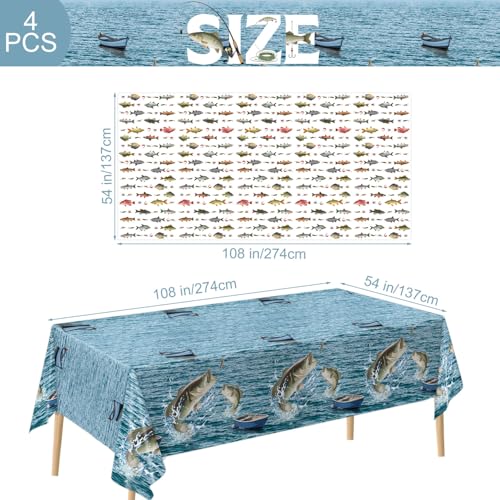 Fish Tablecloths 4 Pack - Fishing Birthday Party Decorations, 54x108 Inches - Fish Variation
