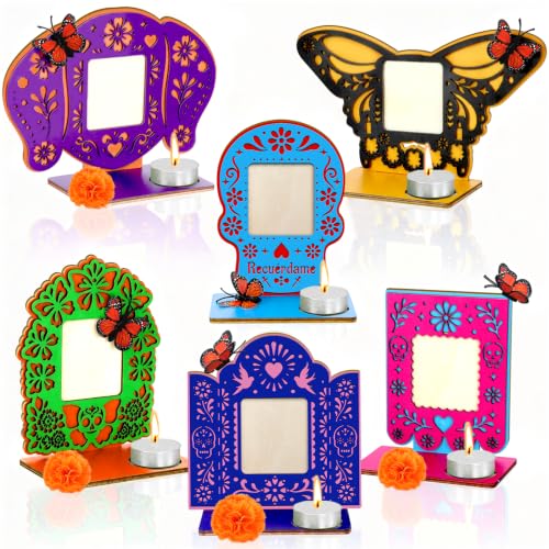 Day of the Dead Picture Frame Set - Skeleton Ofrenda Decorations with Colorful Elements - Variation B