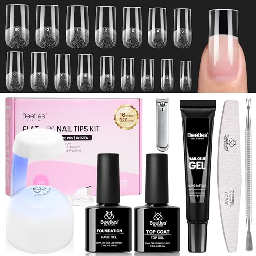 Beetles Gel Nail Kit Flat-X Square Medium Tips 320pcs - B Square M 16 Sizes