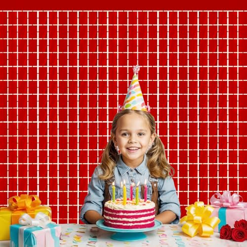 Red Party Foil Tinsel Curtain Set - 2 Packs Square for Celebration Decorations