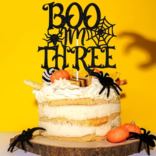 Black Glitter Cake Topper - Happy 3rd Birthday Halloween Theme
