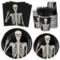 Halloween Skeleton Disposable Tableware Set for 25 Guests - Plates, Cups, Napkins, Cutlery
