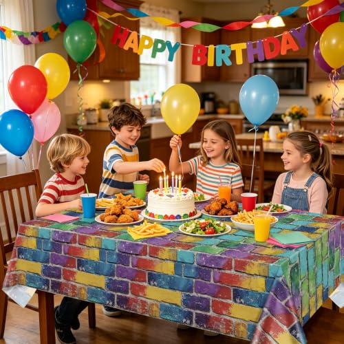 Colorful Brick Tablecloth Set for Parties - Waterproof & Reusable, 4 Pack, 51 x 86 Inches