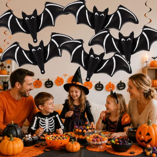 Halloween Bat Balloons Pack - Black Foil Bat Party Decorations, Set of 7