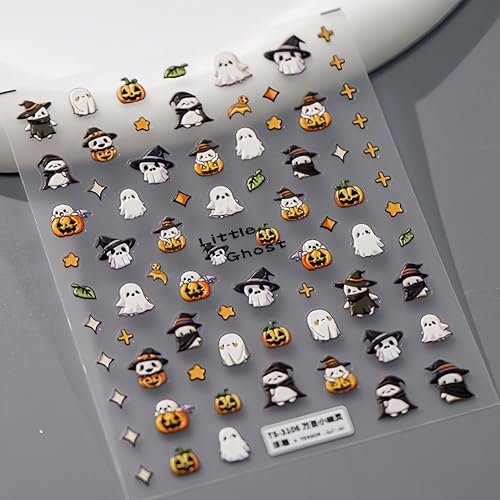 Halloween Nail Art Stickers Pumpkin Ghost Self-Adhesive Decals for DIY Manicure - 1 Sheet