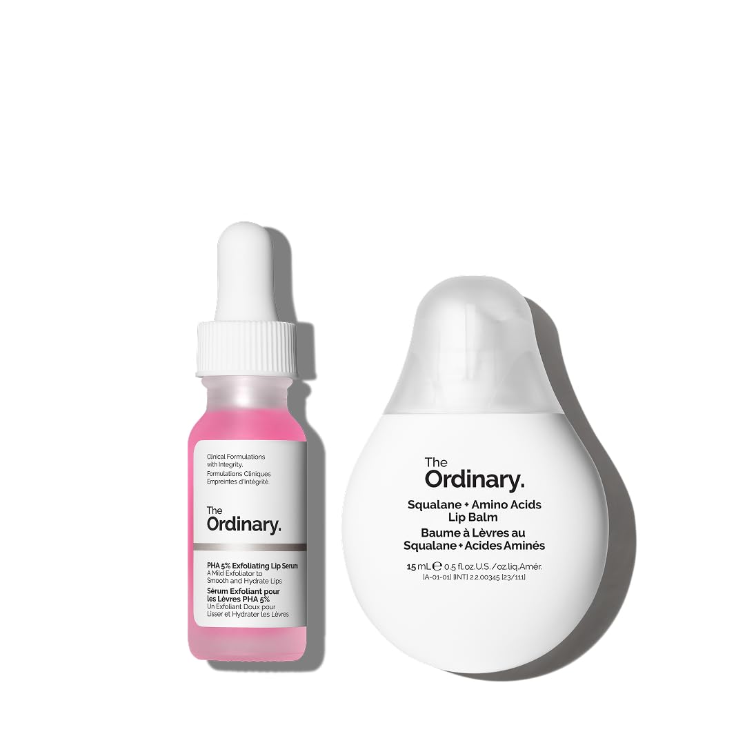 The Ordinary Lip Care Duo | PHA 5% Exfoliating Lip Serum & Squalane Lip Balm Set - 0.5 Fl Oz