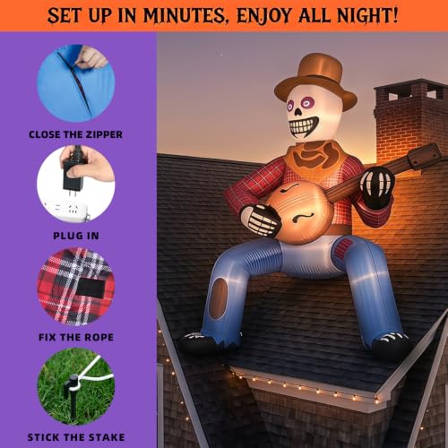 12FT Halloween Inflatable Skeleton Yard Decor - Giant Outdoor Spooky Decoration - Brown Cowboy Variation