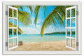 Large Tropical Beach Ocean Canvas Wall Art - Blue Seascape, Ready to Hang, 32x48 Inches, Coastal Living Room Decor - Variation: Palm Tree Style