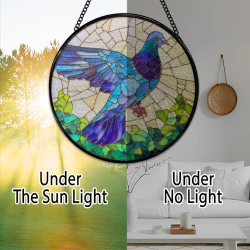 Stained Glass Bird Sun Catcher - Pigeon Window Hanging Decor, 7.9 Inch, Color14