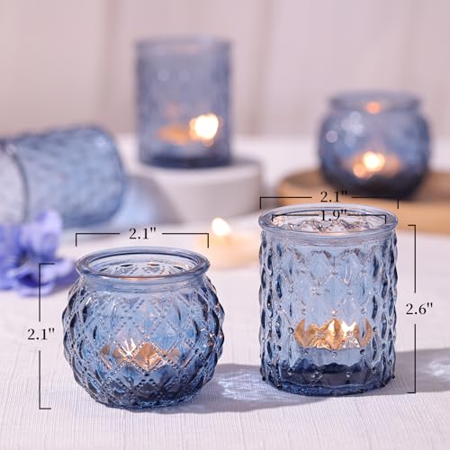 Blue Votive Candle Holders Set - Assorted 36 Pcs for Wedding & Decor - Blue