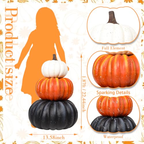 Large Faux Pumpkins Stack 23 Inch Fall Halloween Porch Decor - 3-Tier Pumpkin Arrangement