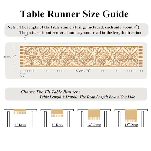 Farmhouse Floral Table Runner 14 x 94 Inch Light Brown - Handmade Rustic Decor