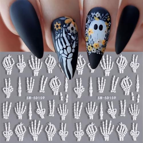 Halloween 5D Skull Nail Stickers - Skeleton Bone Nail Art Decals, 2 Sheets - Variation of Halloween 5d Nail Art-1
