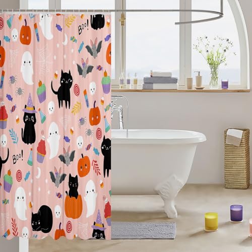 Halloween Shower Curtain 72x84 Inches Pumpkin Lantern Gothic Bathtub Decor Waterproof
