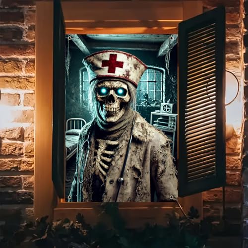 Halloween Zombie Nurse Window Banner 31x47 Inch - Spooky Medical Scene - Colorful Variation 8