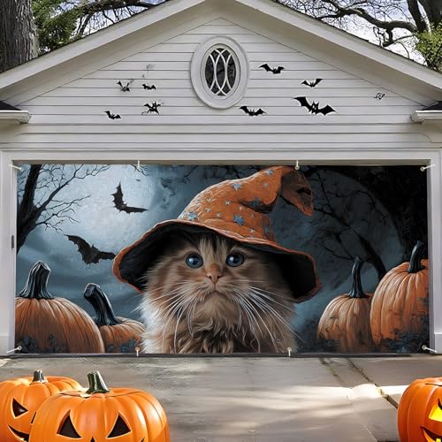 Halloween Garage Door Banner 6x13FT Pumpkin Skull Ghost Door Cover Outdoor Decor