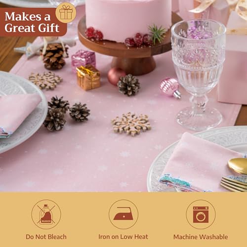 Pink Christmas Market Table Runner - 100% Cotton, 14.5 x 72 Inches, Double Layer