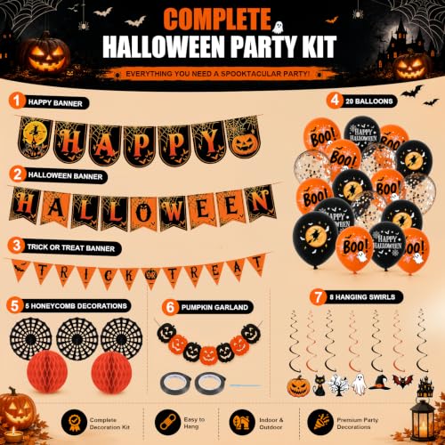 Halloween Party Decorations Set with Banners, Balloons & Garlands - Indoor Festive Decor