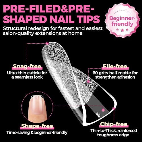 Extra Short Square Nail Tips - 504pcs Clear Fake Nails for DIY Manicure