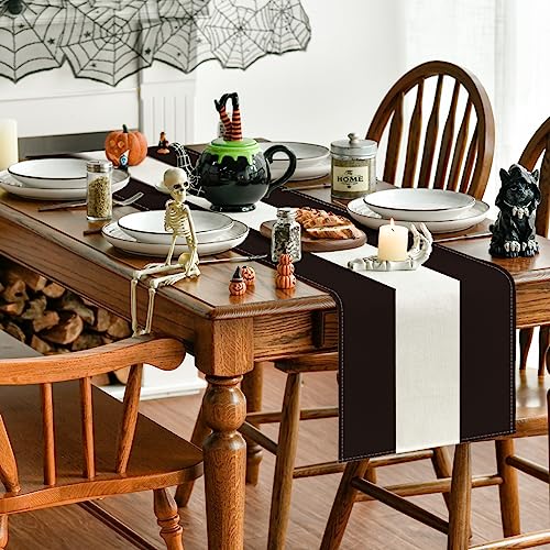 13x72 Inch Table Runner Beige and Black Stripes for Halloween Party Kitchen Dining Decor
