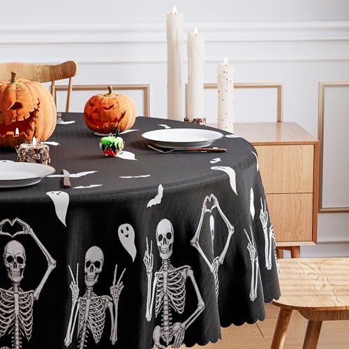 Halloween Tablecloth 70x70 Inch Round Pumpkin Spooky Decor Waterproof Fall Party