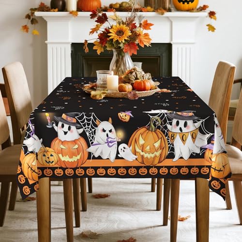 Halloween Boo Pumpkin Polyester Tablecloth 55 x 70 Inch - Black / 70" x 55" Variation