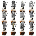 72Pcs Halloween Tombstone Cupcake Toppers & Spooky Decorations