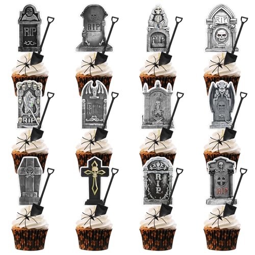 72Pcs Halloween Tombstone Cupcake Toppers & Spooky Decorations