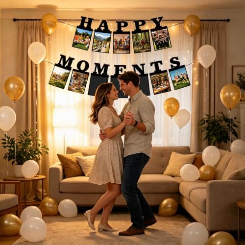 Birthday Photo Banner with Balloons - Black 4x6 Versatile Party Decorations
