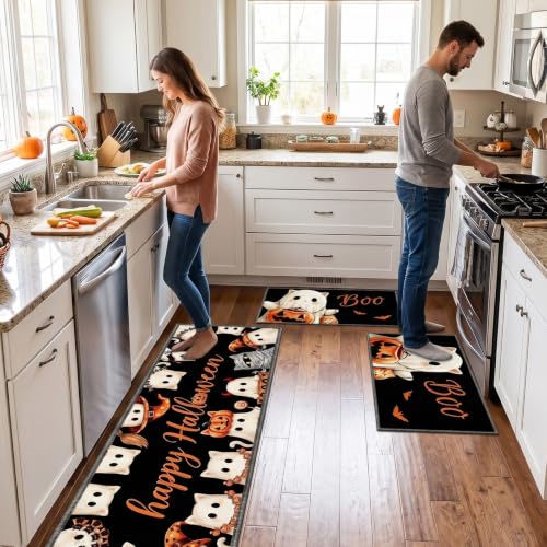 Halloween Ghost Kitchen Mats Set of 2 Non-Slip Rugs - Halloween Ghost Variation
