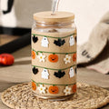 Halloween Glass Pumpkin Iced Coffee Cup with Lids & Straws - Multicolor 16oz