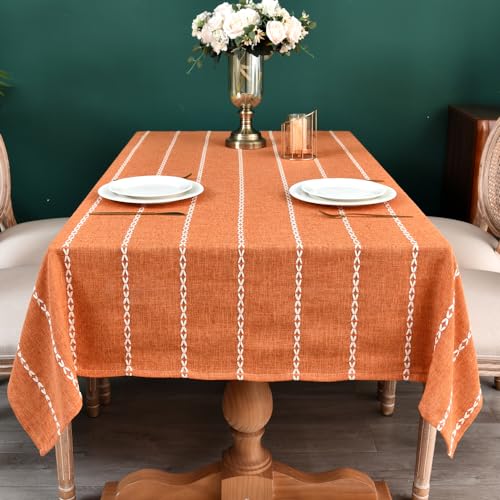 Rectangular Orange Tablecloth 98x53 Inch Fall Linen for Dining & Outdoor Use - Zobesta