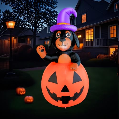 Inflatable Dachshund Dog Halloween Yard Decoration with Pumpkin, LED Lights, Outdoor & Indoor Use