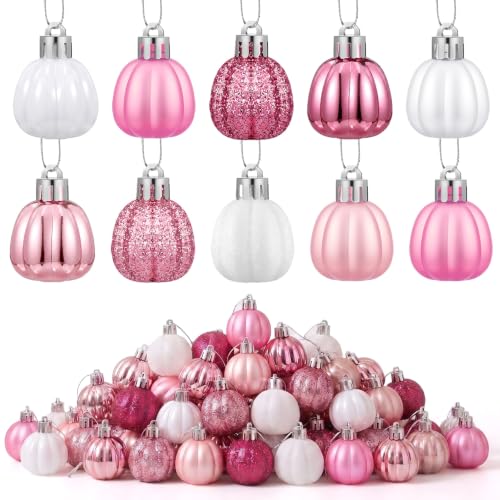 Pink Fall Pumpkin Ornaments Set of 36 - Glitter, Matte & Glossy Styles