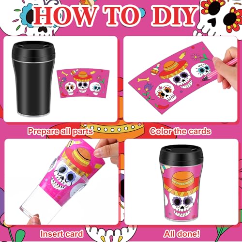 DIY Day of the Dead Color Your Own Cups Set - 12 Plastic Mugs 10 oz Variation of 12 / Day of the Dead