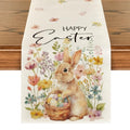 Easter Bunny Eggs Flowers Basket Table Runner 13x108 Inch Beige Seasonal Spring Home Decor