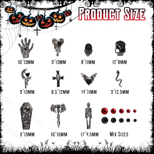 Halloween Ghost & Skull Nail Art Charms - 12pcs 3D Gothic Nail Decorations